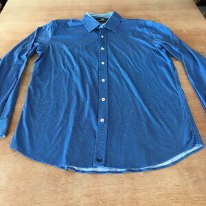 Butter Cloth Shirt Men XL Blue Geometric Button Up Long Sleeve Flip Cuff Preppy